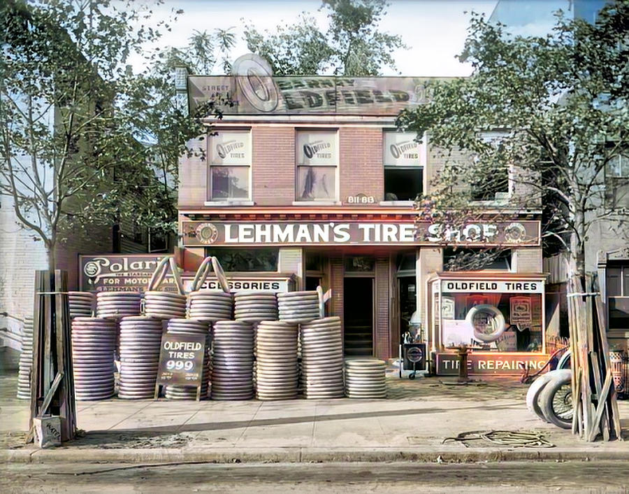 Lehmans Tire Shop 1920 Black and White Color Photograph by Floyd Snyder
