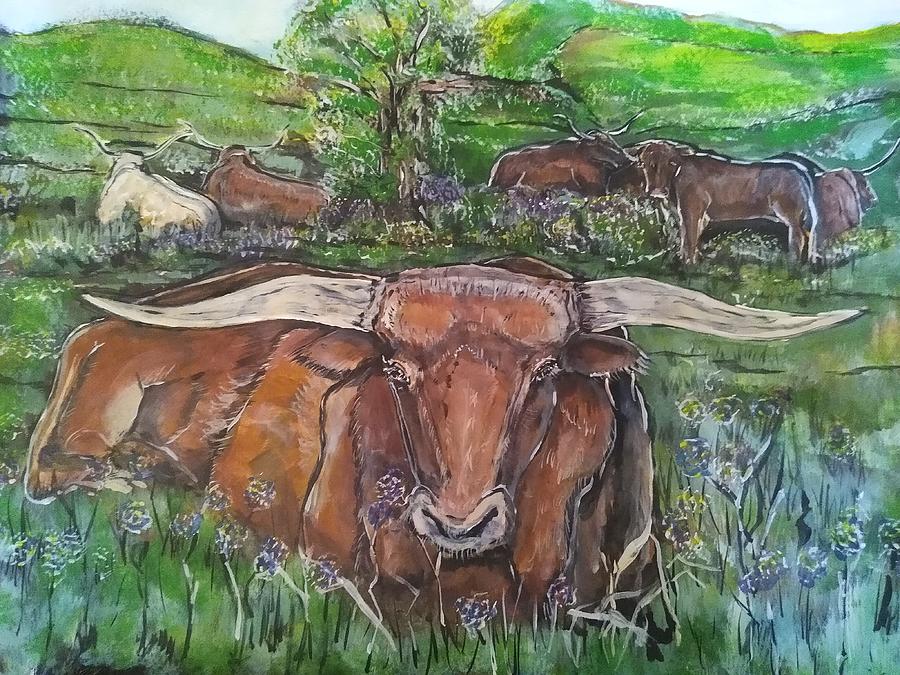 Leisurely Longhorns Painting By Jose Cabral Fine Art America