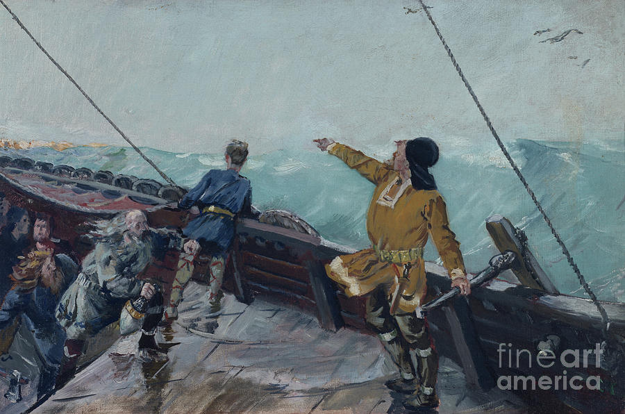 Leiv Eiriksson discovers America Painting by O Vaering by Christian Krohg