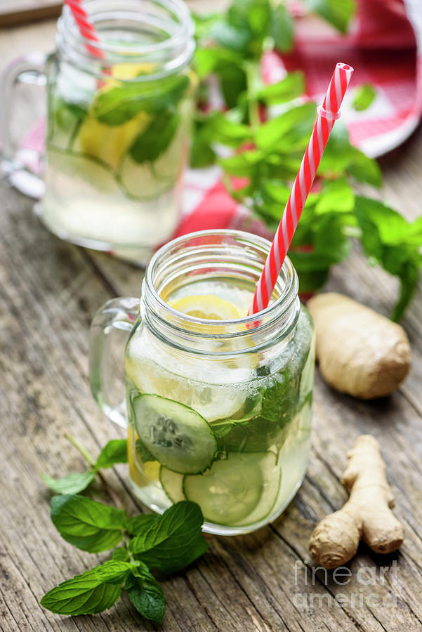 Lemon And Cucumber Detox Drink In Retro Jar Photograph