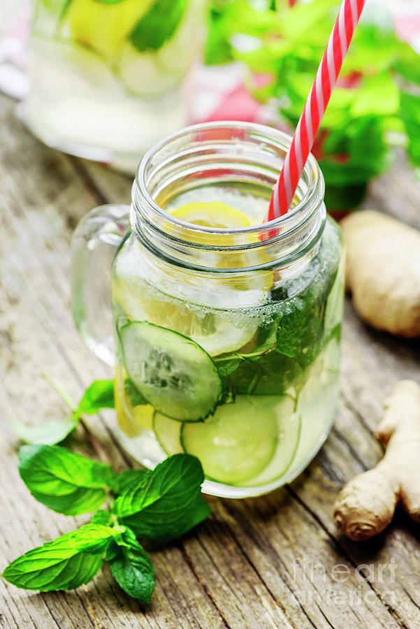 Lemon and cucumber drink in retro jars Photograph by Jelena Jovanovic
