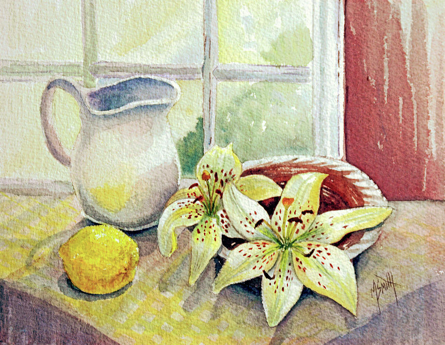 Still Life Painting - Lemon and Lilies by Marilyn Smith