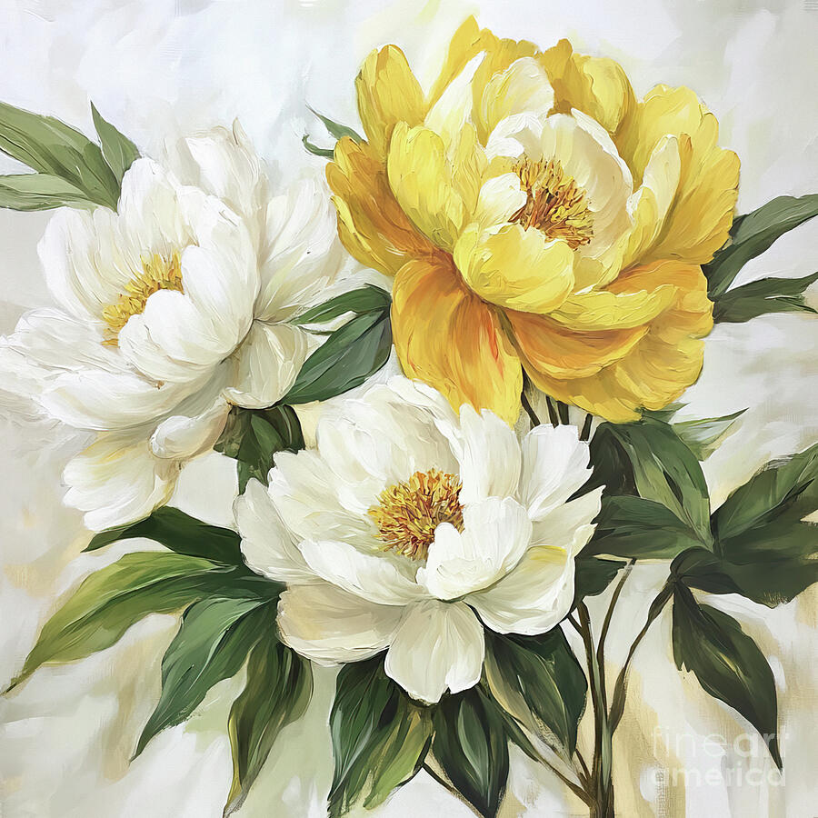 Lemon Cream Peonies 2 Painting by Tina LeCour