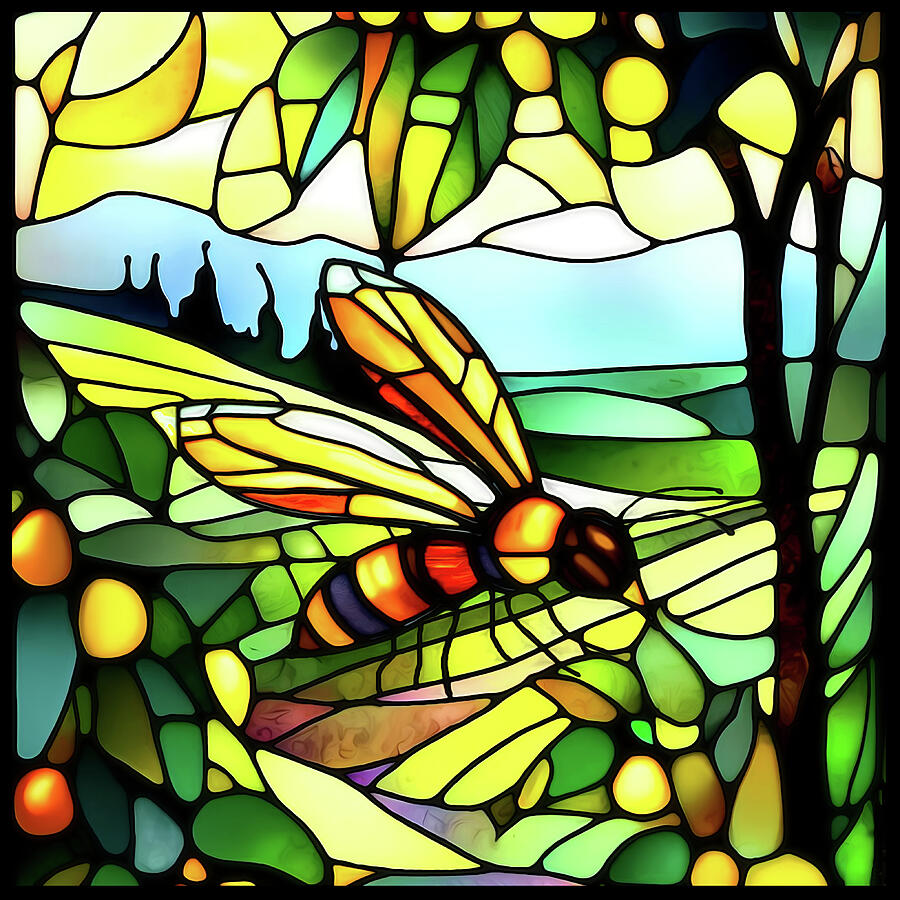 Lemon Groves with Honey Bee Faux Stained Glass  Mixed Media by Shelli Fitzpatrick