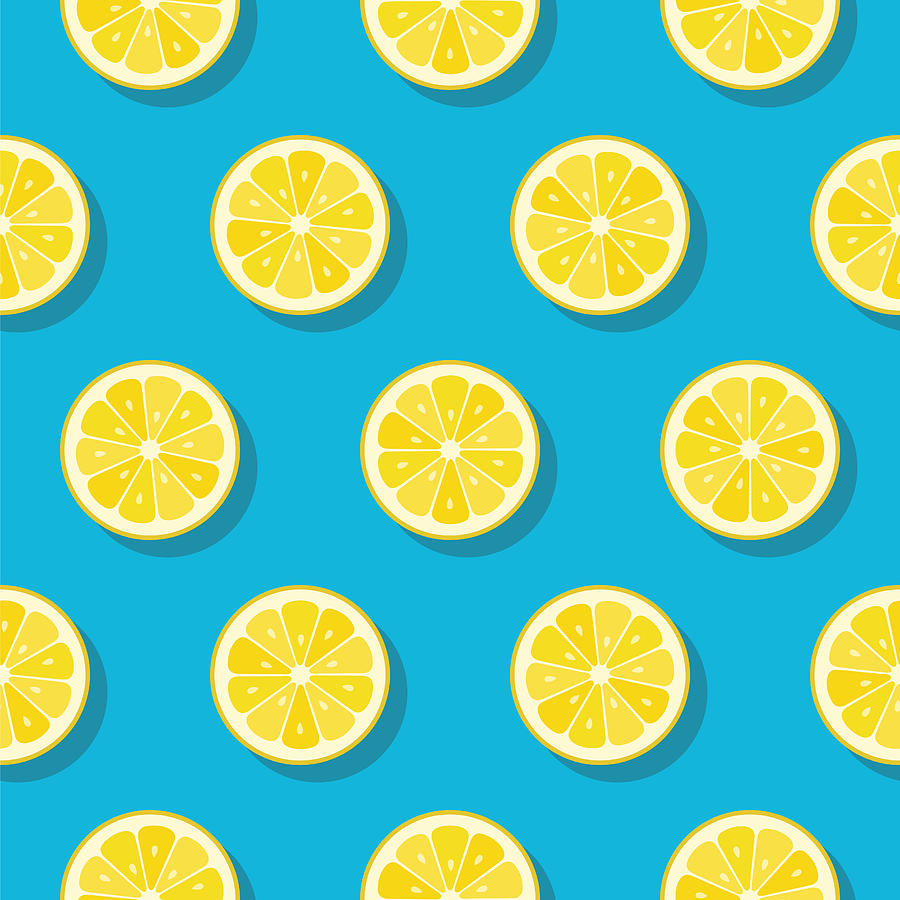 Lemon slices pattern on turquoise color background. Drawing by Discan