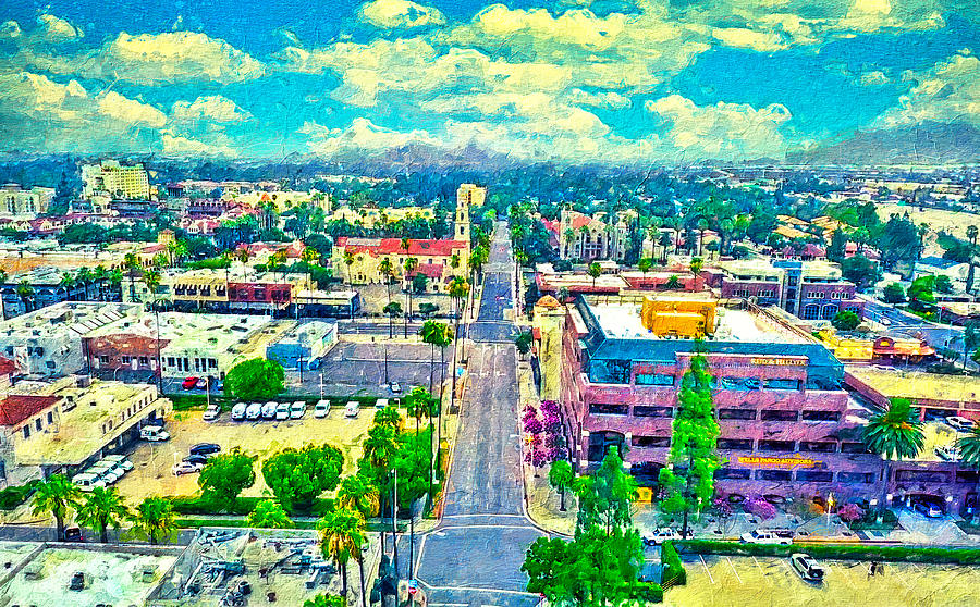 Lemon Street in downtown Riverside, California - digital painting Digital Art by Nicko Prints