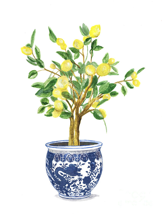 Summer Painting - Lemon Tree In China Vase 2 by Green Palace