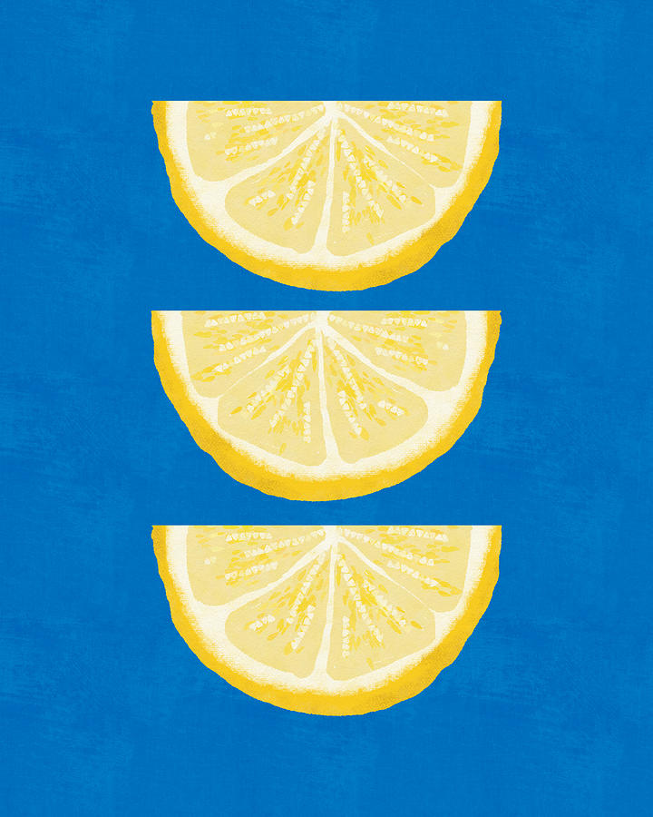 Lemon Wedges On Blue- Art by Linda Woods Digital Art by Linda Woods