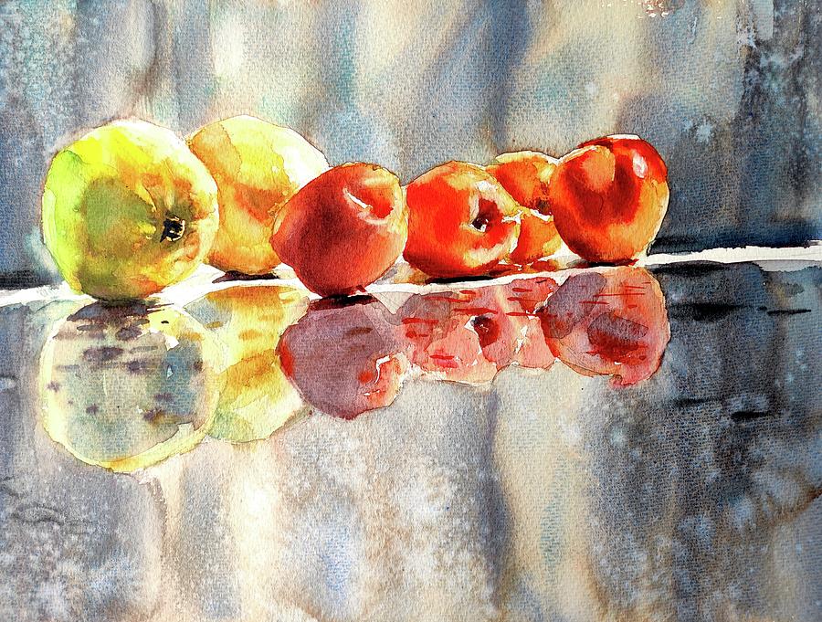 Fruit Still Life Painting - Lemons and Apricots by Ibolya Taligas