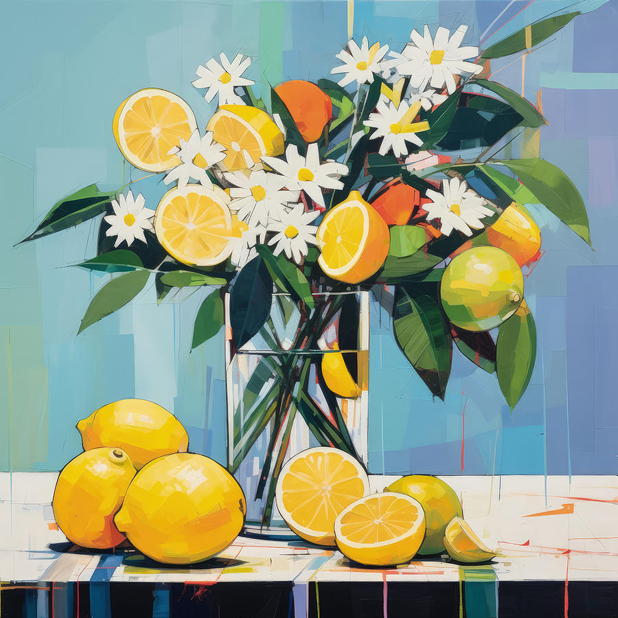 Lemons and Daisies Painting by Lourry Legarde