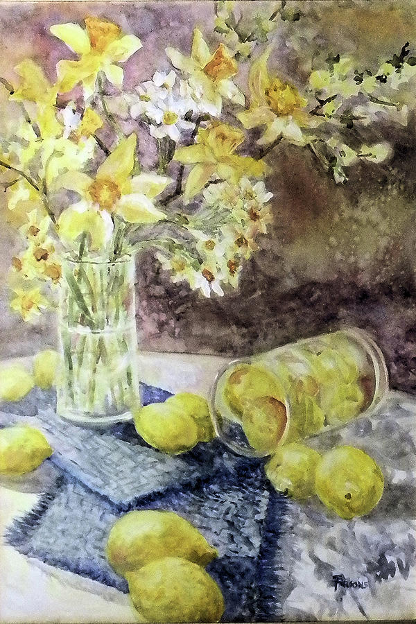 Lemons and Jonquils Mixed Media by Sheila Parsons