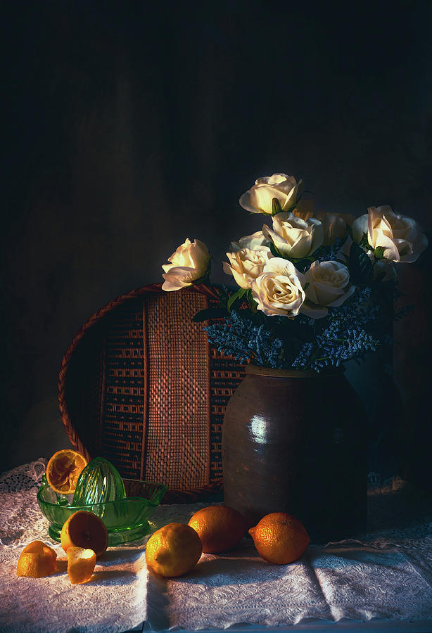 Lemons and Roses Photograph by John Rivera
