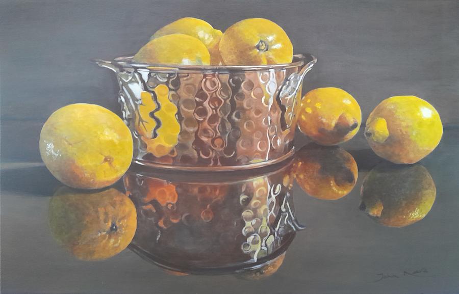Lemons in Copper Bowl Painting by John Neeve