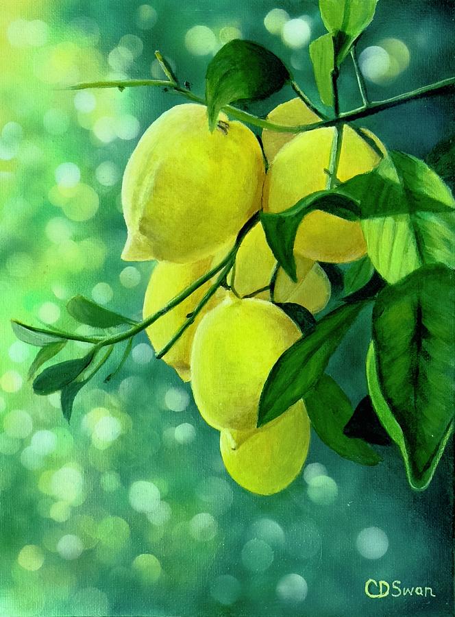 Lemons in Golden Embrace Painting by Caroline Swan