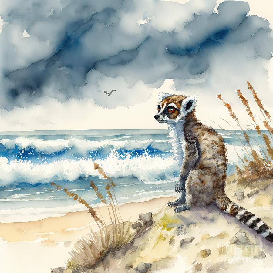Nature Painting - Lemur At Beach by N Akkash