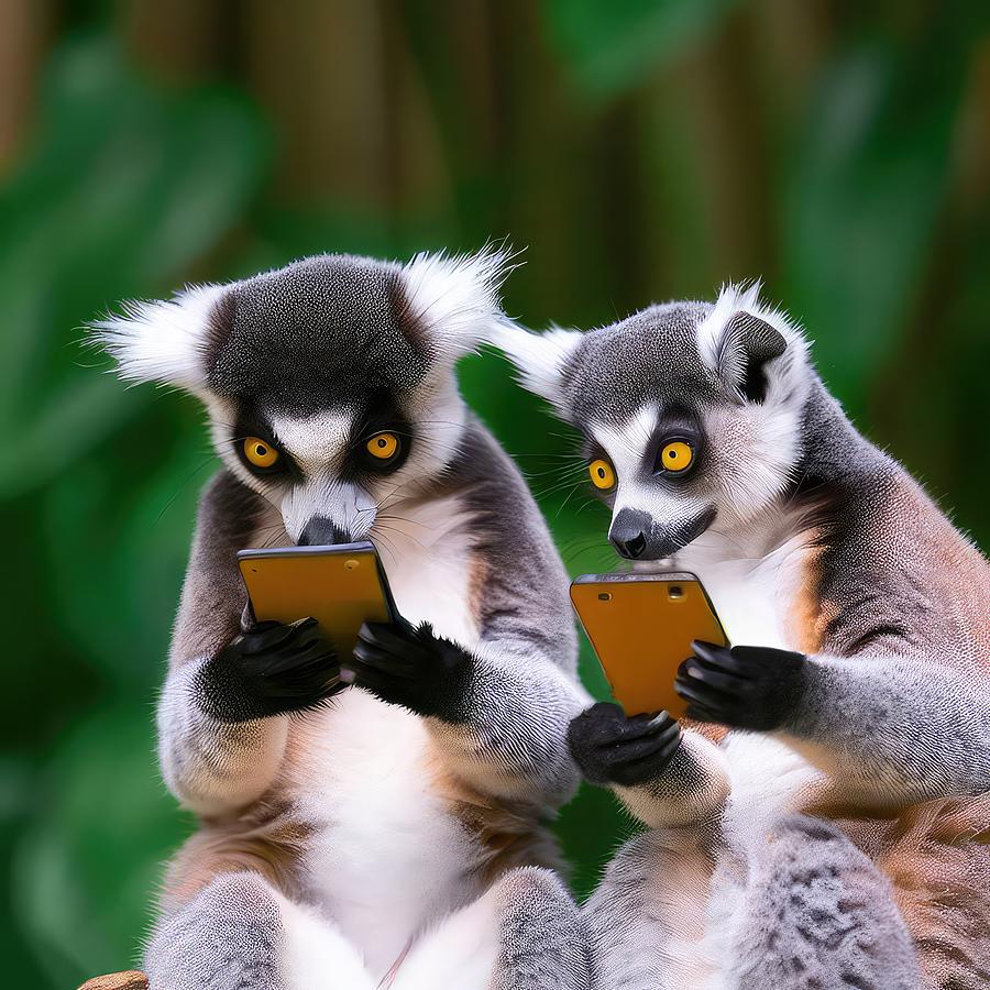 Lemurs on Smartphones Digital Art by David Manlove