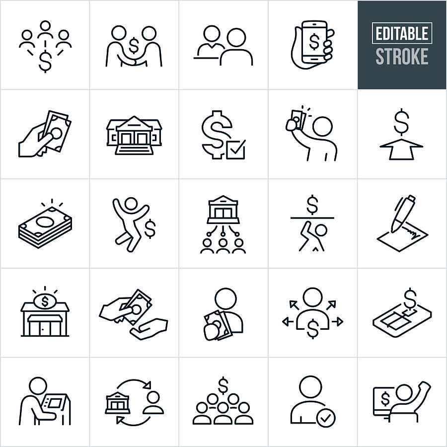 Lending and Borrowing Thin Line Icons - Editable Stroke Drawing by Appleuzr