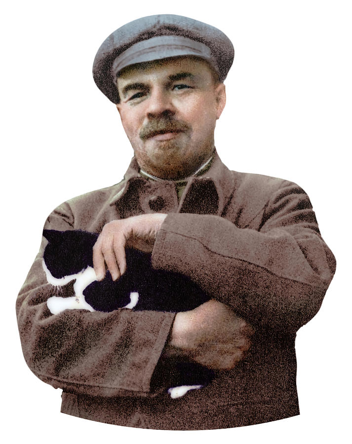 Lenin and a Black and White Cat Poster boy Painting by Jeremy Bethany