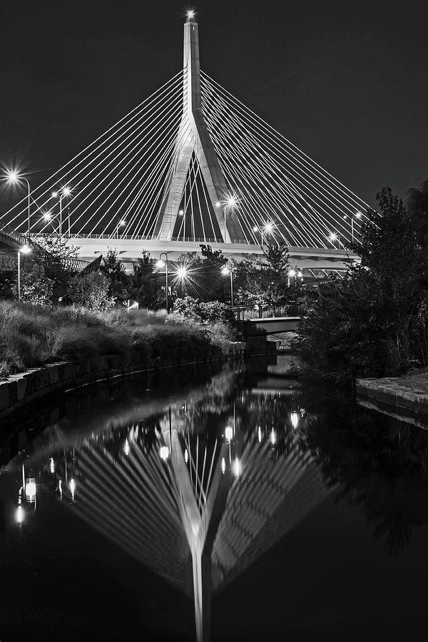 Lenny Zakim Bridge Reflection Boston MA Black and White Photograph by Toby McGuire