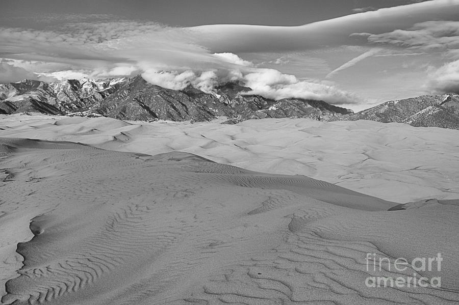 Lenticular Clouds Over Sand Ridges Black And White Photograph by Adam Jewell