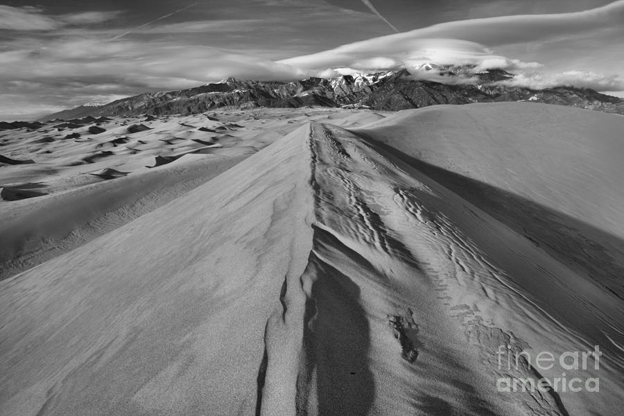 Lenticular Clouds Over The Ridge Black And White Photograph by Adam Jewell