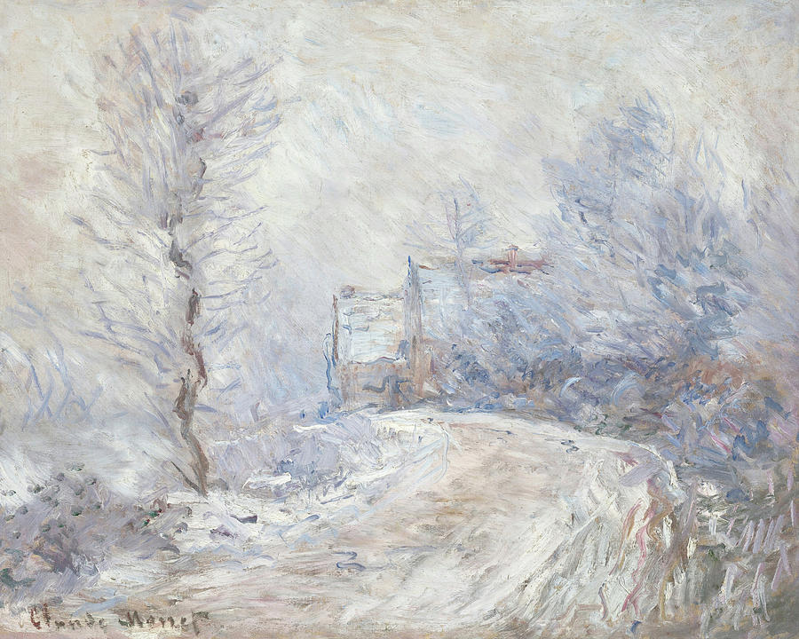 Lentree de Giverny Sous la Neige Painting by Claude Monet