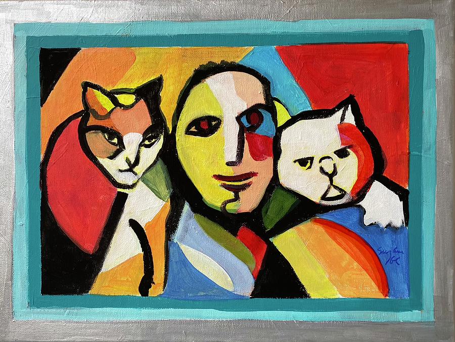 Leo and Two Cats Painting by Suzanne Giuriati Cerny