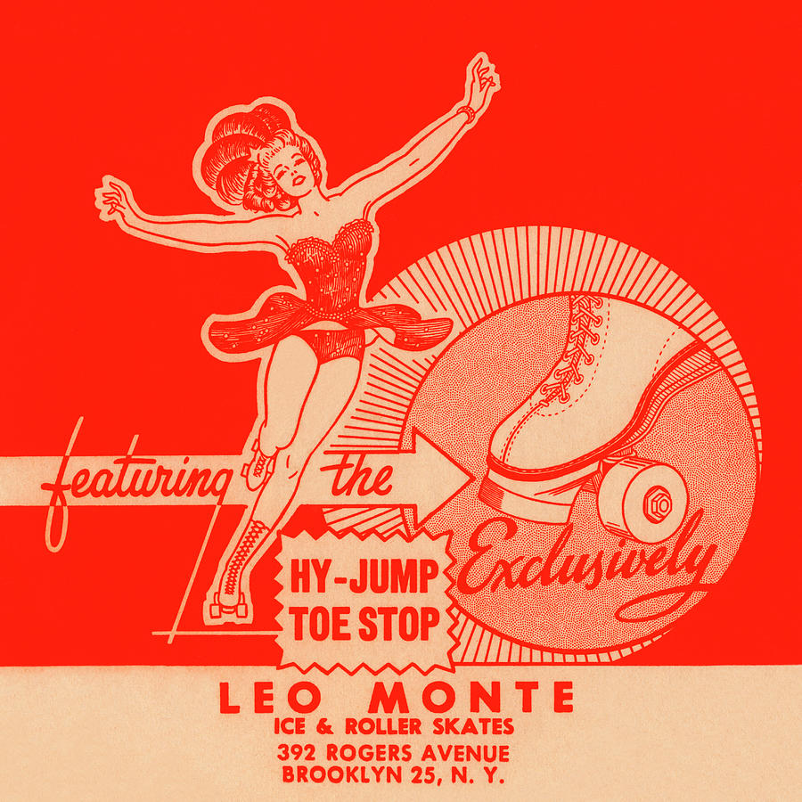 Vintage Drawing - Leo Monte Ice and Roller Skates New York by Vintage Roller Skating Posters
