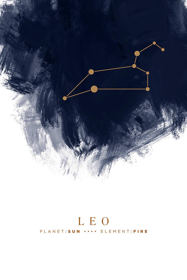 Leo Zodiac Sign - Minimal Print - Zodiac, Constellation, Astrology, Good Luck, Night Sky - Blue Mixed Media by Studio Grafiikka
