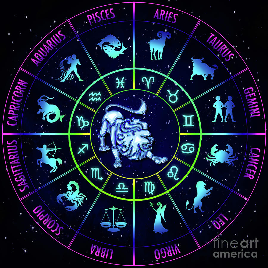 Leo Zodiac Sign Neon Art Zodiac Poster Design Digital Art by GnG Bros ...