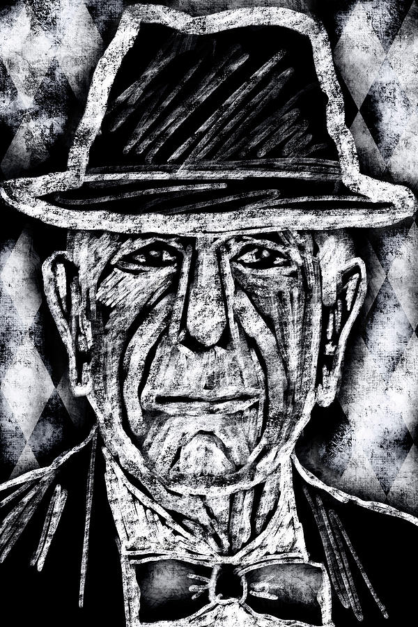 Leonard Cohen Black and White Digital Art by Peggy Collins
