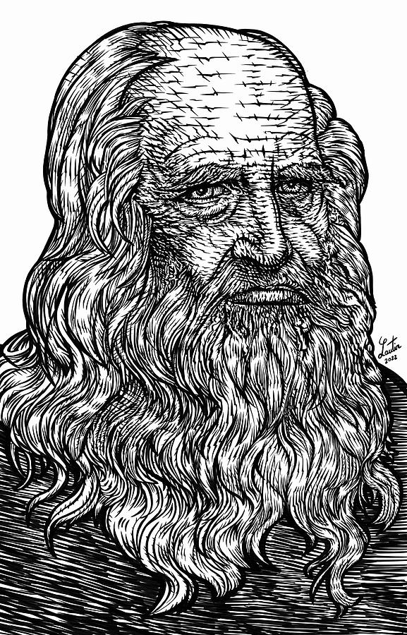 LEONARDO DA VINCI ink portrait .2 Drawing by Fabrizio Cassetta - Fine ...