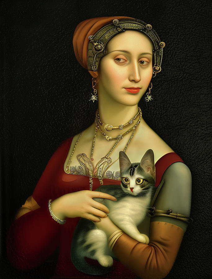 Leonardos cat lady N2 Digital Art by Micah Offman