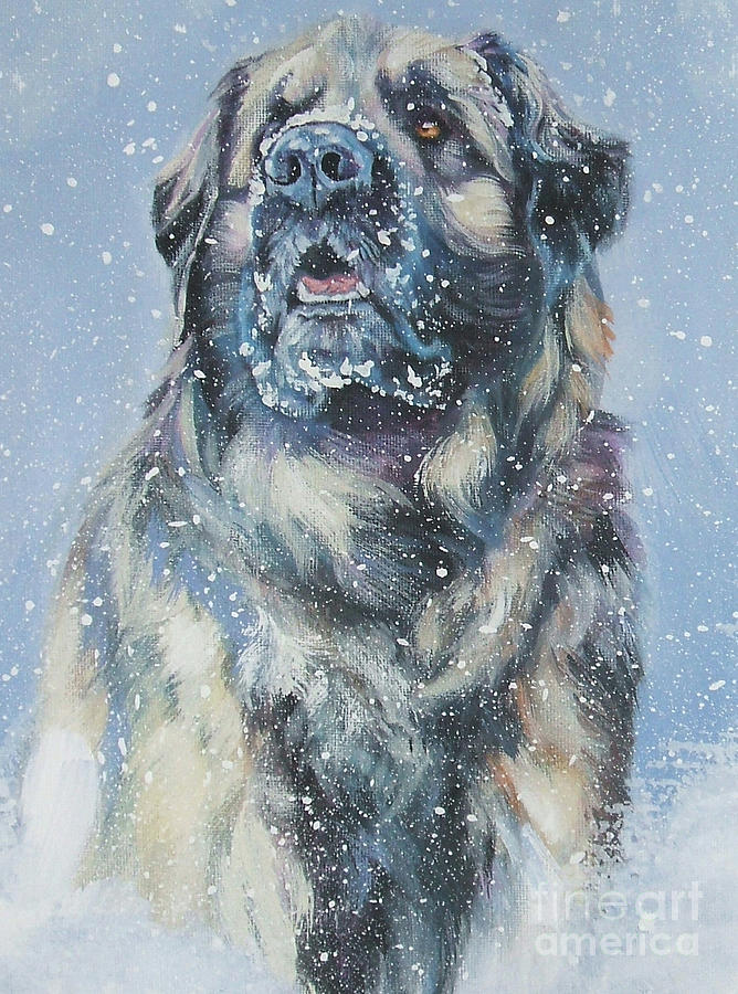Leonberger In Snow Painting by Lee Ann Shepard
