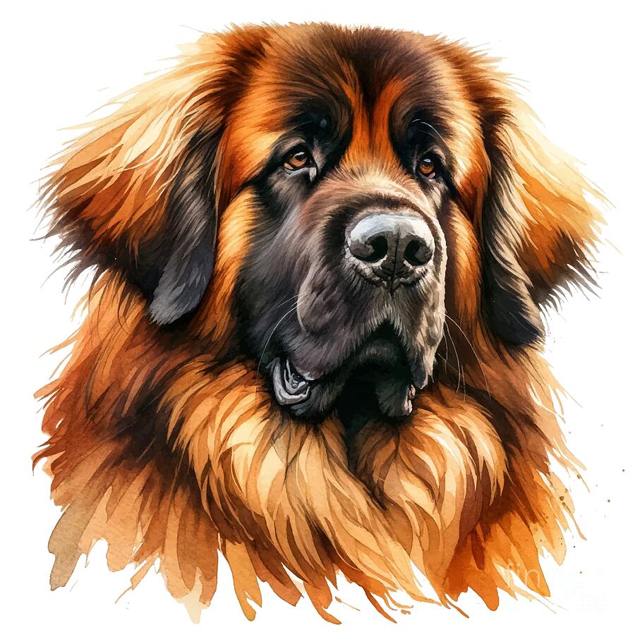 Dog Painting - Leonberger Watercolor - Beautiful Dog by Waterhue Studio