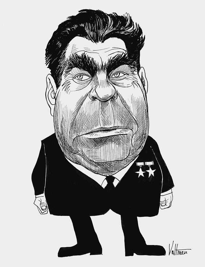 Leonid Brezhnev Caricature - Edmund S. Valtman - Circa 1968 Drawing by War Is Hell Store