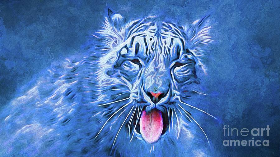 Leopard Abstract Portrait - Blue 2 Digital Art by Philip Preston