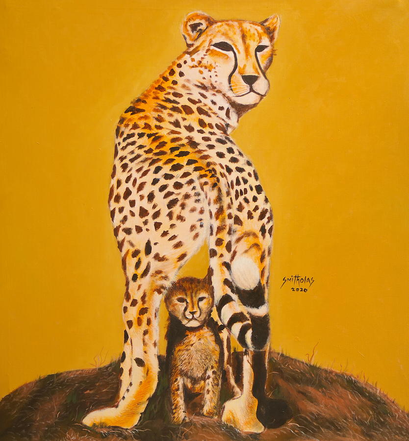 Animal Painting - Leopard and Cub by Olaoluwa Smith