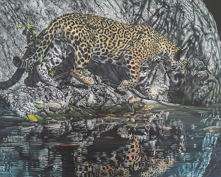 Leopard at Water Hole Painting by John Neeve