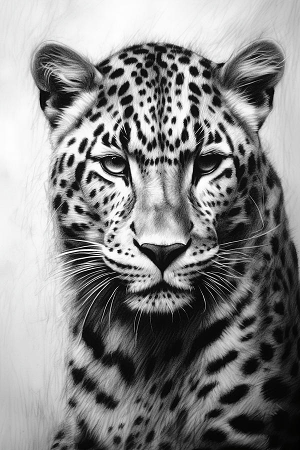 Wildlife Drawing - Leopard, Charcoal Drawing by David Mohn