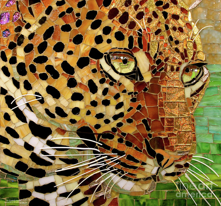 Leopard Glass Mosaic Painting by Cynthie Fisher