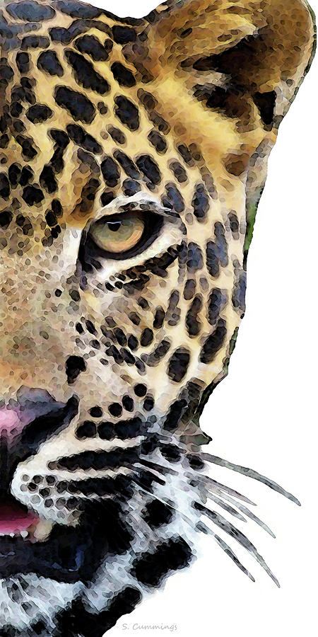 Leopard Half Face Big Cat Art Painting by Sharon Cummings