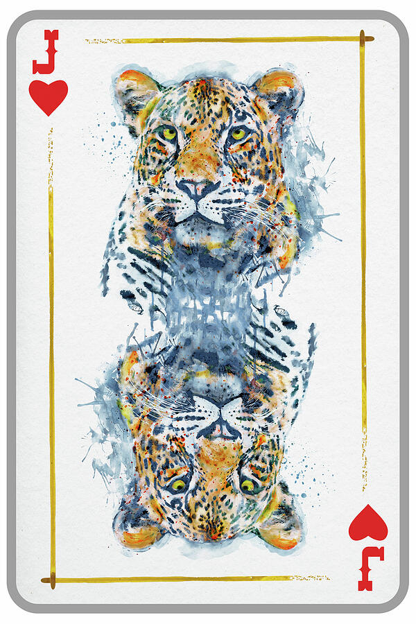 Wildlife Mixed Media - Leopard Head Jack Of Hearts Playing Card by Marian Voicu