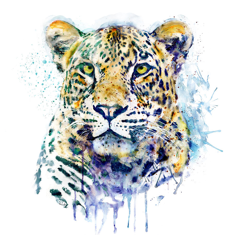 Leopard Head watercolor Painting by Marian Voicu