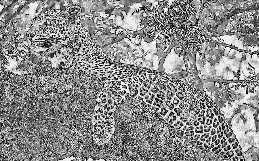 Leopard In Tree Digital Art by Larry Linton