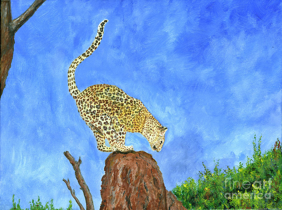 Leopard Leaving Tree Painting by Timothy Hacker