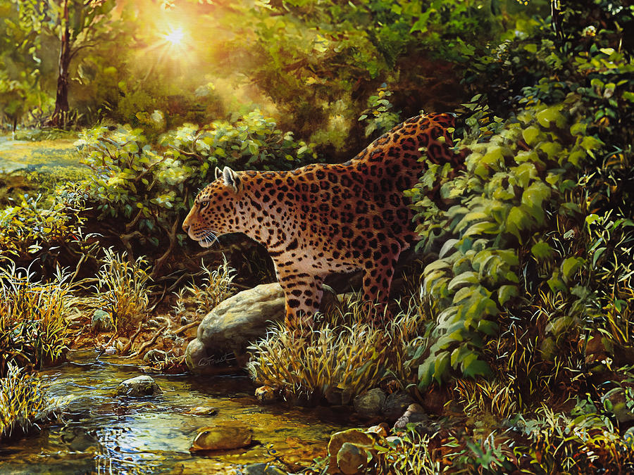 Leopard On the Prowl Through the Jungle Painting by Crista Forest