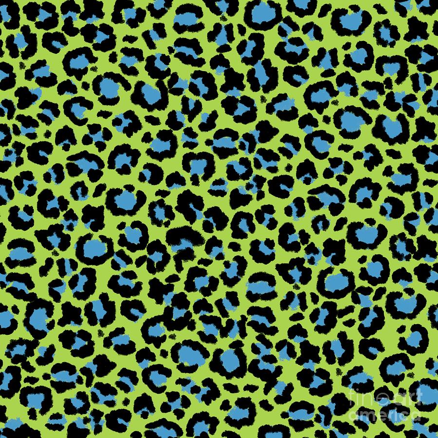 Leopard Pattern in Blue Raspberry on Lime Green Digital Art by Colleen Cornelius