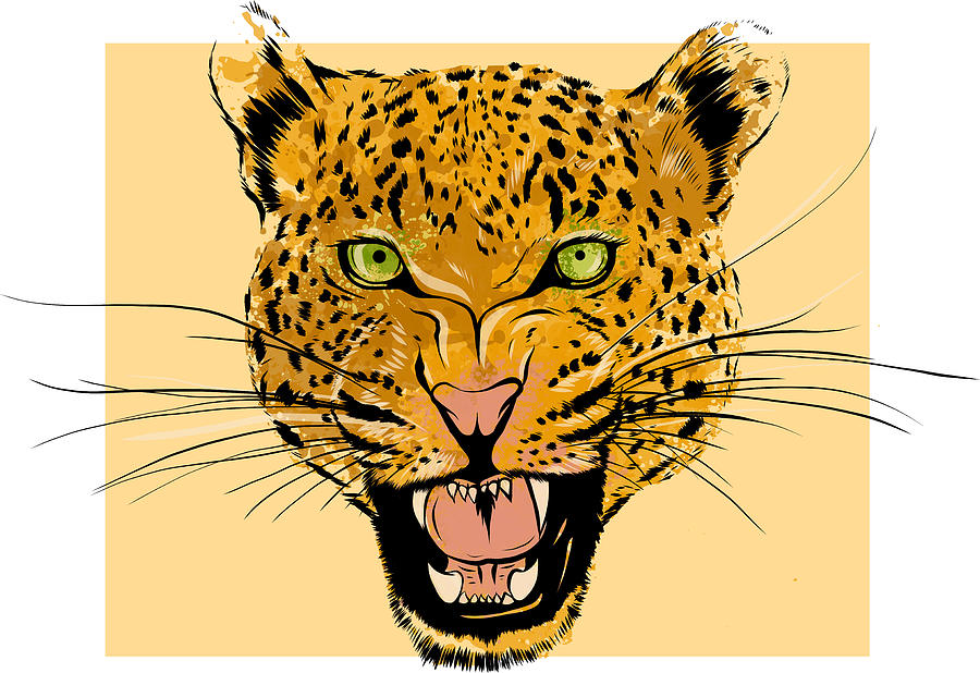 Leopard Portrait. Angry wild big cat head. Cute face of African Aggressive  predator with bared teeth in cartoon style Digital Art by Dean Zangirolami  - Pixels
