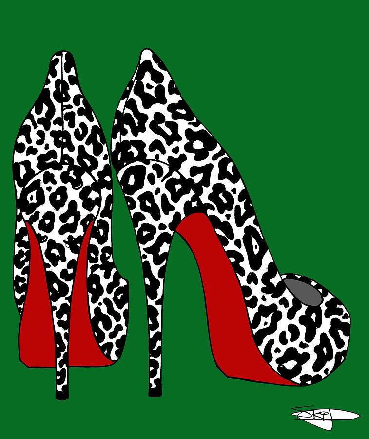Leopard Print Red Bottoms On Green Drawing by SKIP Smith - Fine Art America
